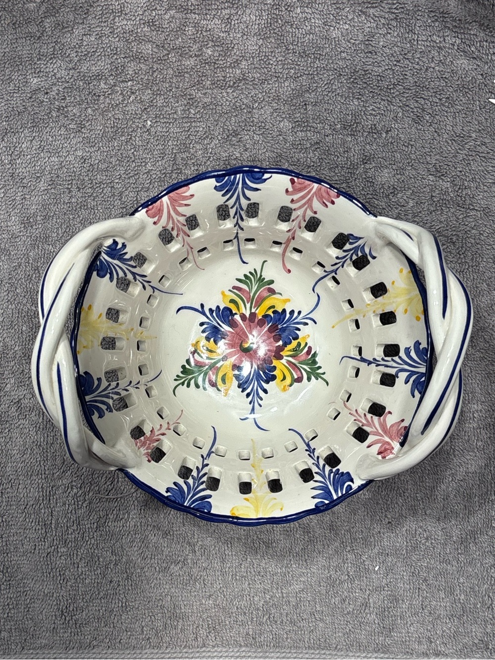 Portugal Hand Painted Porcelain Basket Beautiful